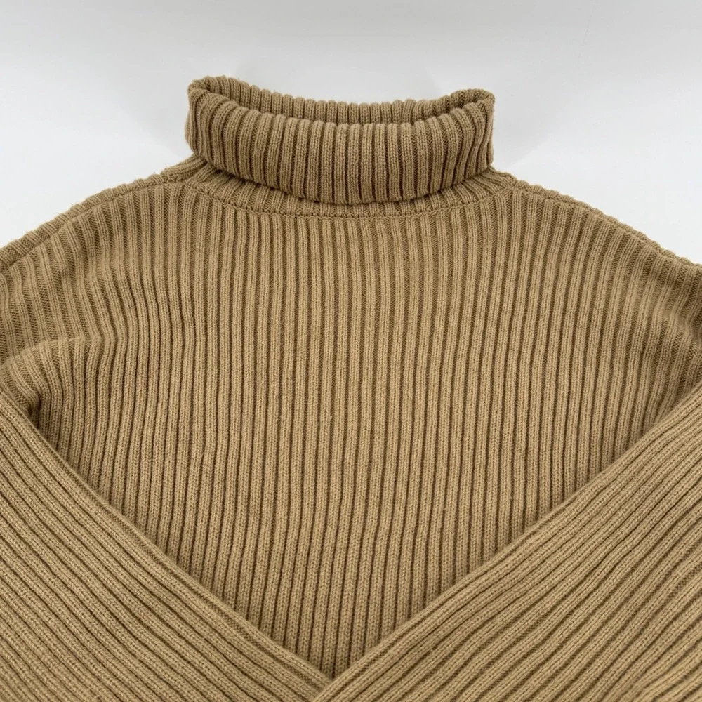 Womens Dark Academia Cropped Knit Cottage Core Ribbed Turtleneck Sweater Camel - Picture 7 of 7